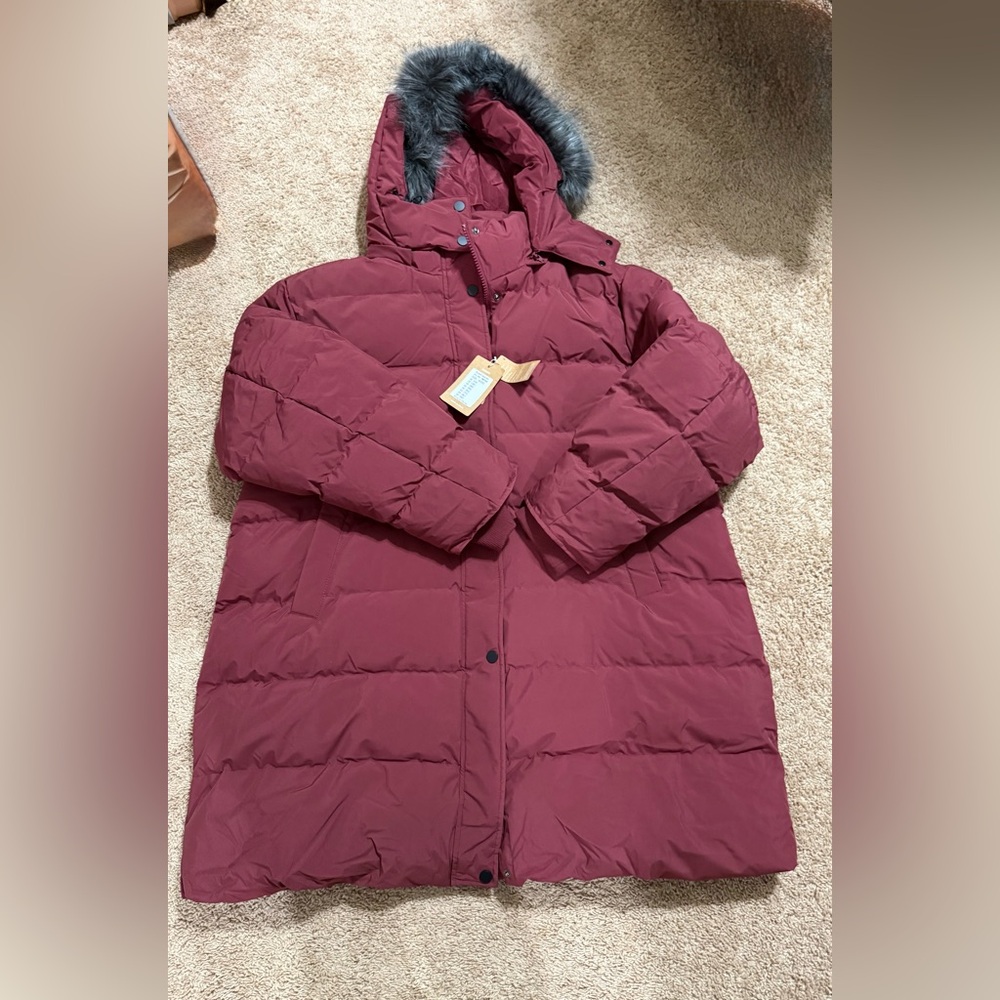 NWT Wantdo Women's Plus Size Winter Jacket  Detachable Hood Wine Red 4X